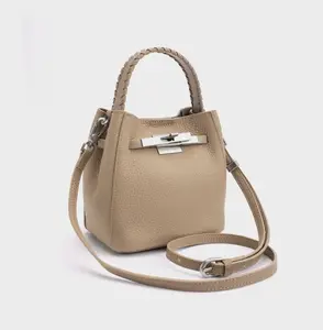 Mini Genuine Leather Bucket Bag — Stylish and lightweight, can be worn on one shoulder or crossbody
