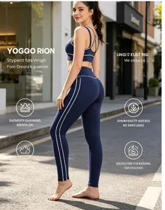 YOGGO RION Women's Two-Piece Colorblock Yoga Set High-Waisted Ribbed Casual Fitness Sportswear Athletic Fashion Activewear Versatile Gym Workout Super Soft 4 Way Stretch Non See Through Leggings