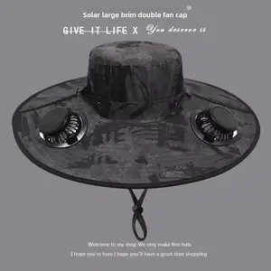 Men’s Summer Outdoor Mountaineering/Fishing Solar Fan Bucket Hat — Oversized Eaves Sun Protection, Digital Charging, Breathable, Perfect Gift
