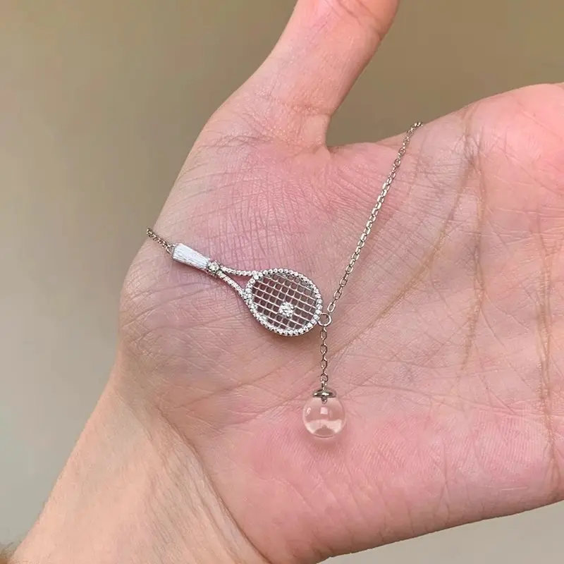 Unisex Vintage Silvery Zinc Alloy Tennis Racket Pendant Necklace - 28g Sporty Hollow Chain Jewelry, Ideal for Birthday Outfit, Anniversary & Daily Wear, Happy Birthday, 45 Cm + 5 Cm Extension, Casual, 28 G, Adjustable, 4.5 Cm × 2 Cm