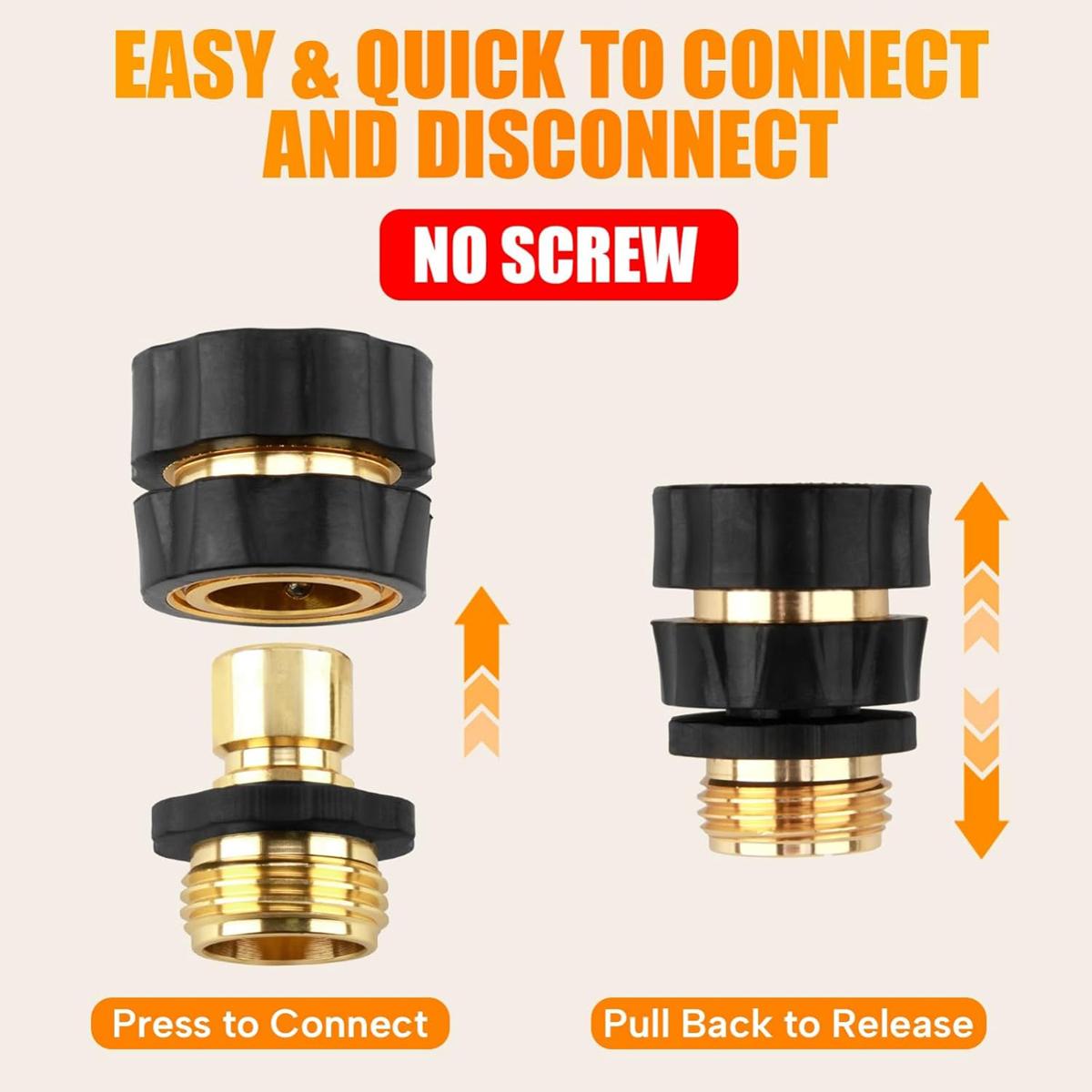6 Sets Garden Hose Quick Connector, 3/4" Male and Female Quick Release Garden Hose Connect Fittings With 6 Rubber Washers