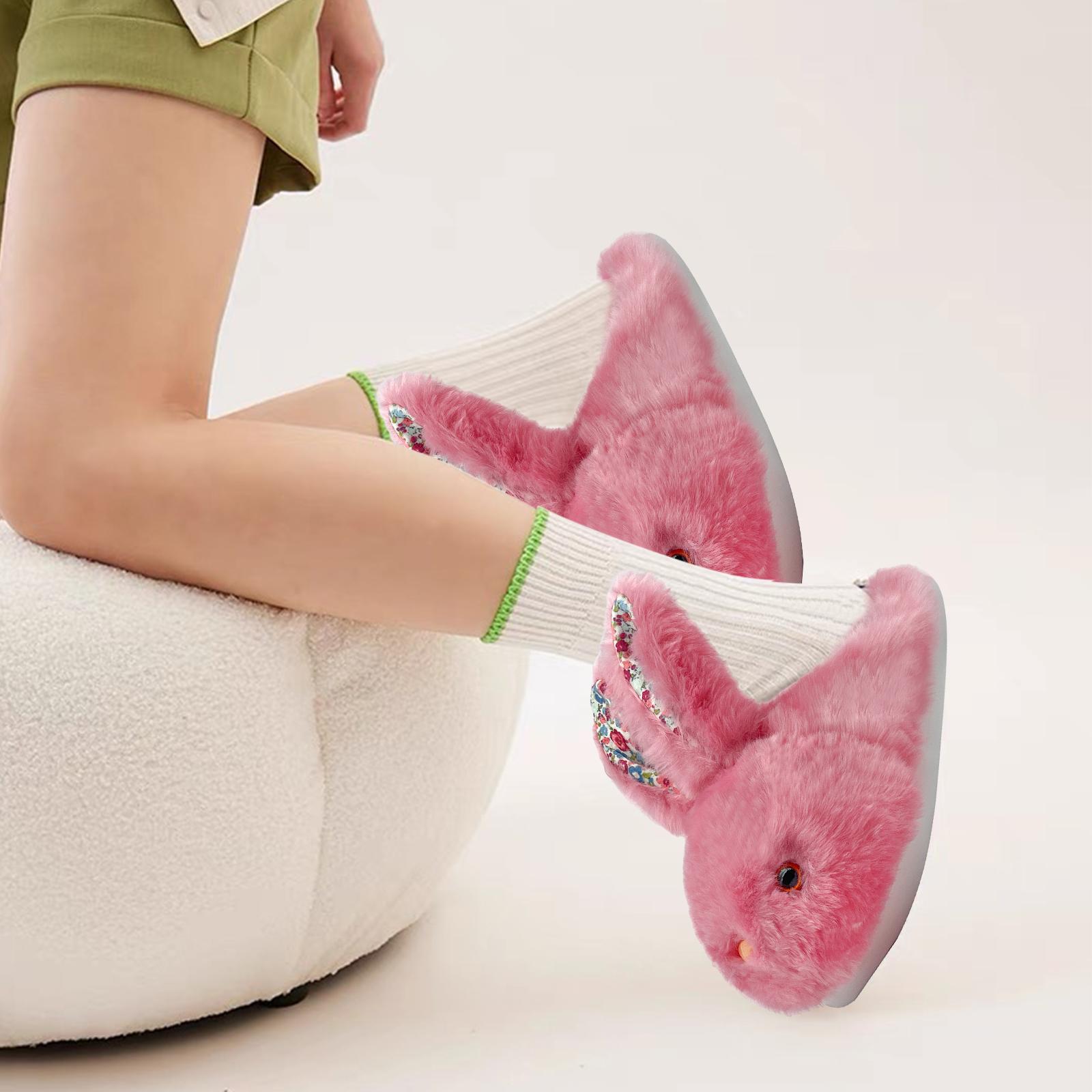 Bunny Slippers for Women Men Cute Plush Rabbit Fuzzy Slippers Soft Fluffy Animal Winter Warm Indoor House Slippers Shoes Footwear Foam Girl Warm Soft Fuzzy Upper Fleece Lining Non-slip Sole Memory Foam Insole Best Gift