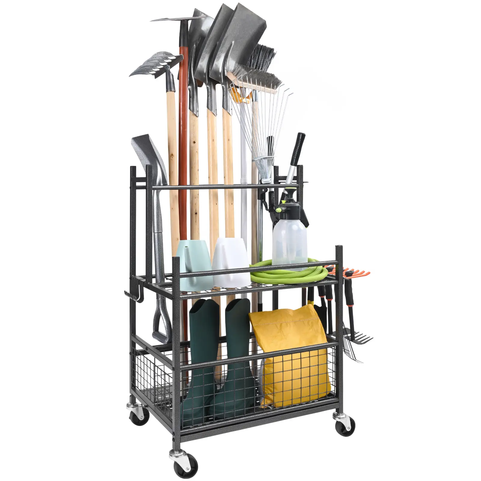 【summerfinds】VEVOR Garden Tool Organizer, 16 Slots with Hooks, Yard Tool Tower Rack with Wheels for Garage Organization and Storage, Hold Long-Handled Tool/Rake/Broom, Metal Tool Stand Holder for Shed, Outdoor