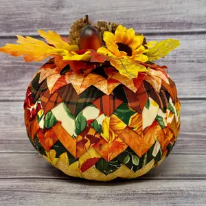 DiY KIT QK-307 'Fallen Leaves' no-sew DiY Pumpkin Ornament Kit, 6x5" finished, Tutorial and supplies included