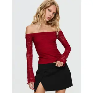 Deyci Lace Off Shoulder Top Red