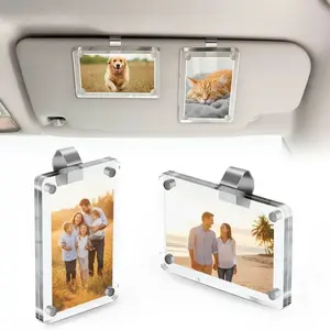 2PCS Car Sun Visor Photo Clip Frame Holder (2.4"x3.5") - Magnetic Clear Acrylic Display for Horizontal & Vertical Photos, Perfect Gift for Family & Couples car gifts
