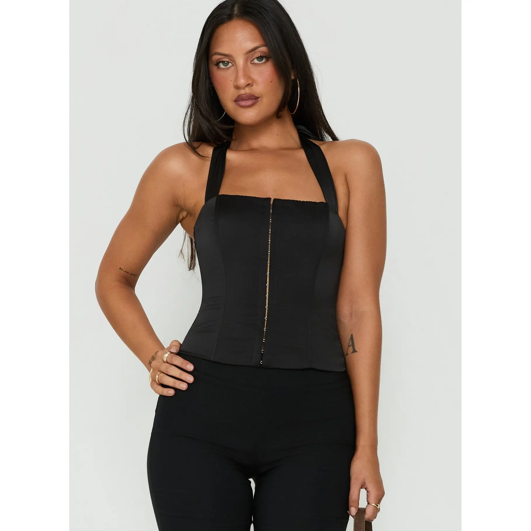 Gabriela Satin Halter Corset Top Black
