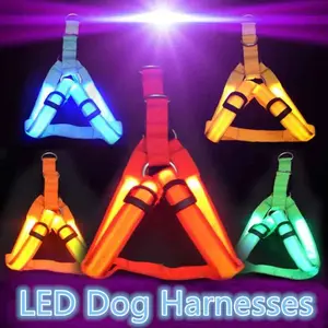 Nylon LED Dog Harness with Flashing Light and Leash Rope Belt