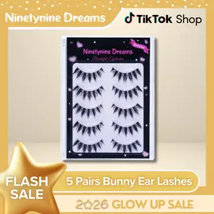Ninetynine Dreams 5 Pairs Bunny Ear Lashes | Dramatic Spiky False Eyelashes Anime Manhua Douyin Style — Reusable Ultra-Thin Flexible Band Strip Lashes for Bold Glam Makeup Looks