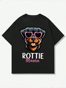 Rottweiler Mom Rottweiler Dog Loose Fit Graphic T-Shirt, Casual Unisex Streetwear, Short Sleeve Long Top, Love Dogs Style