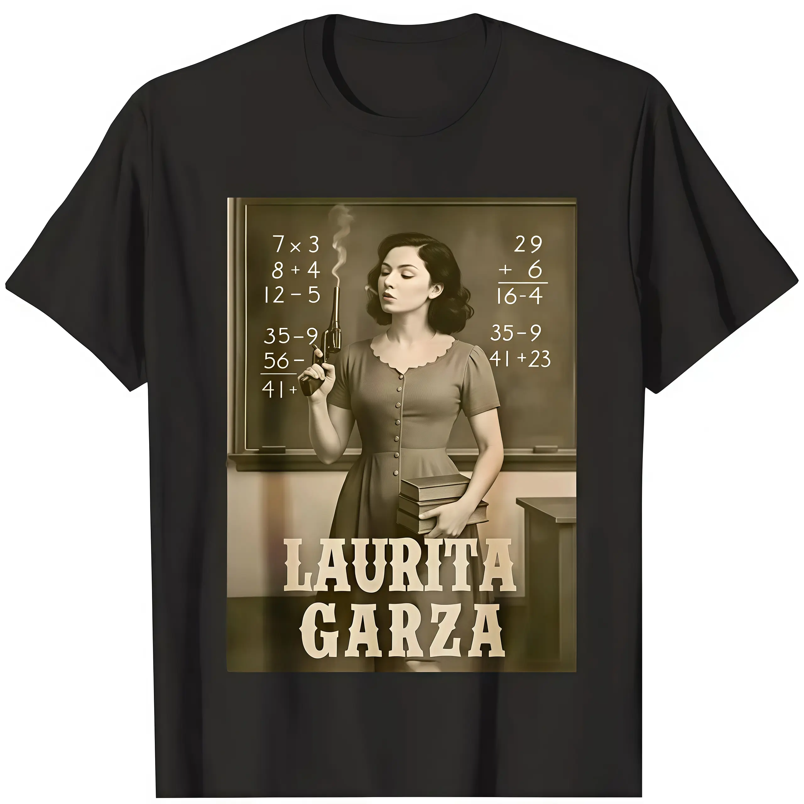Vintage Laurita Garza Teacher Smoking Math Classroom Graphic T-Shirt | Men's Summer OOTD Graphic Print Tee Top & Shirt | Classic Soft Breathable Casual Cotton Crewneck Streetwear Tshirt | Menswear & Womenswear Gift