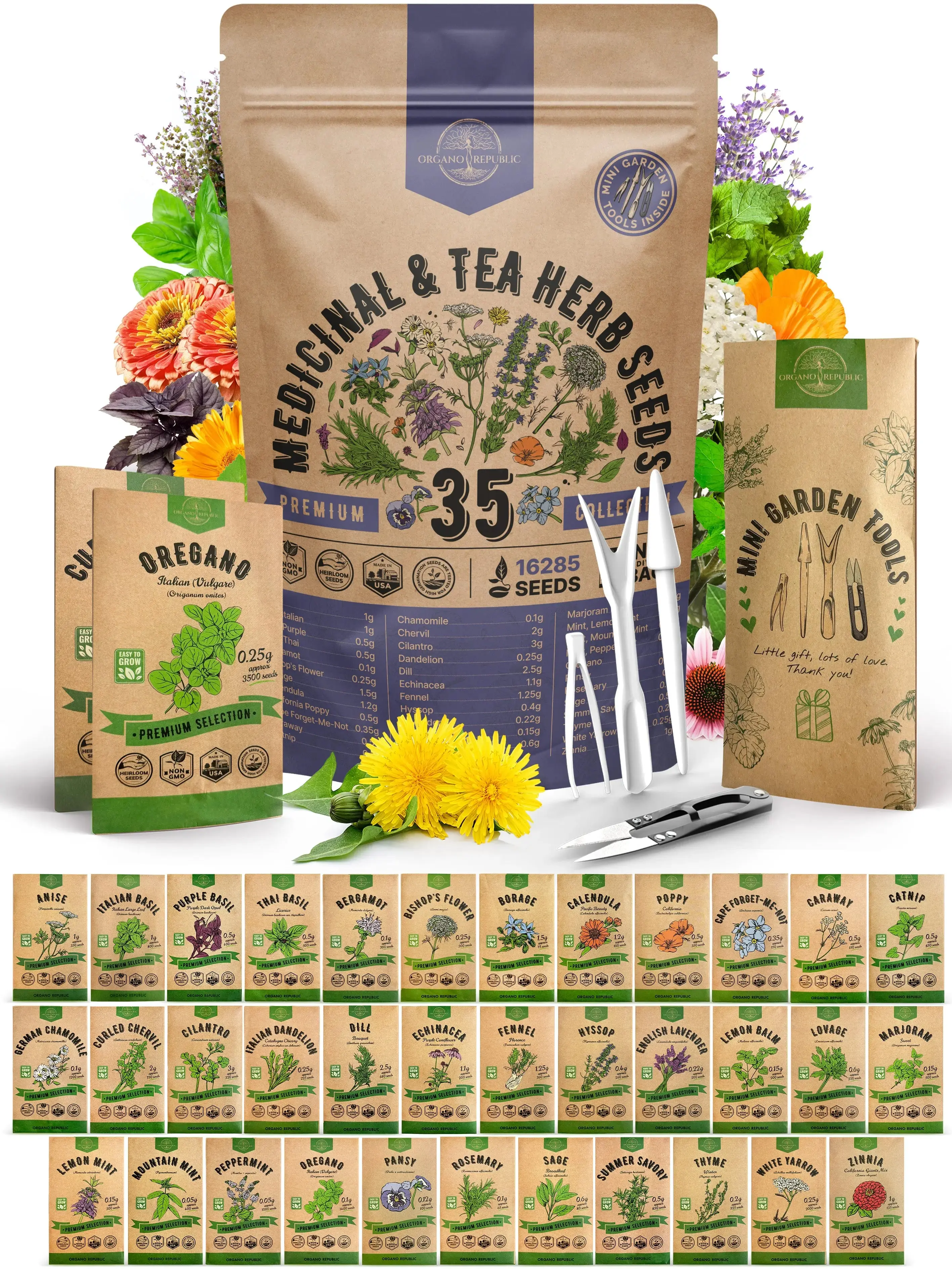 Medicinal & Tea Herb Seeds Variety Pack – Non-GMO Heirloom
