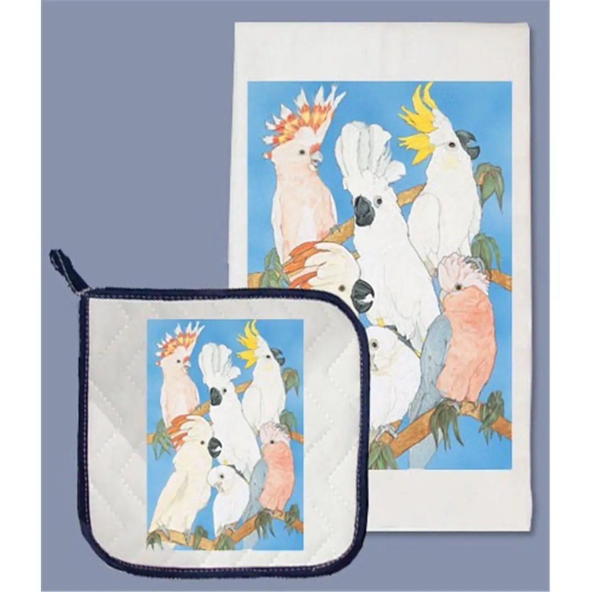 Pipsqueak Productions DP949 Cockatoo Kitchen Cleaning Set - 18 x 31 in Absorbent Dish Towel and Pot Holder, Ideal Gift for Home Supplies Needs