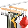 Legging Hanger for Closet Organizer with 10 Clips ,2 Pack Wooden Yoga Pants Hanger Holds 20 Leggings, Space Saving Hanging Closet Organizer w/Rubber Coated Closet Organizers and Storage,Clothes Hanger with Clips for Bra,Belt,Sock,Hat Hanging Organization