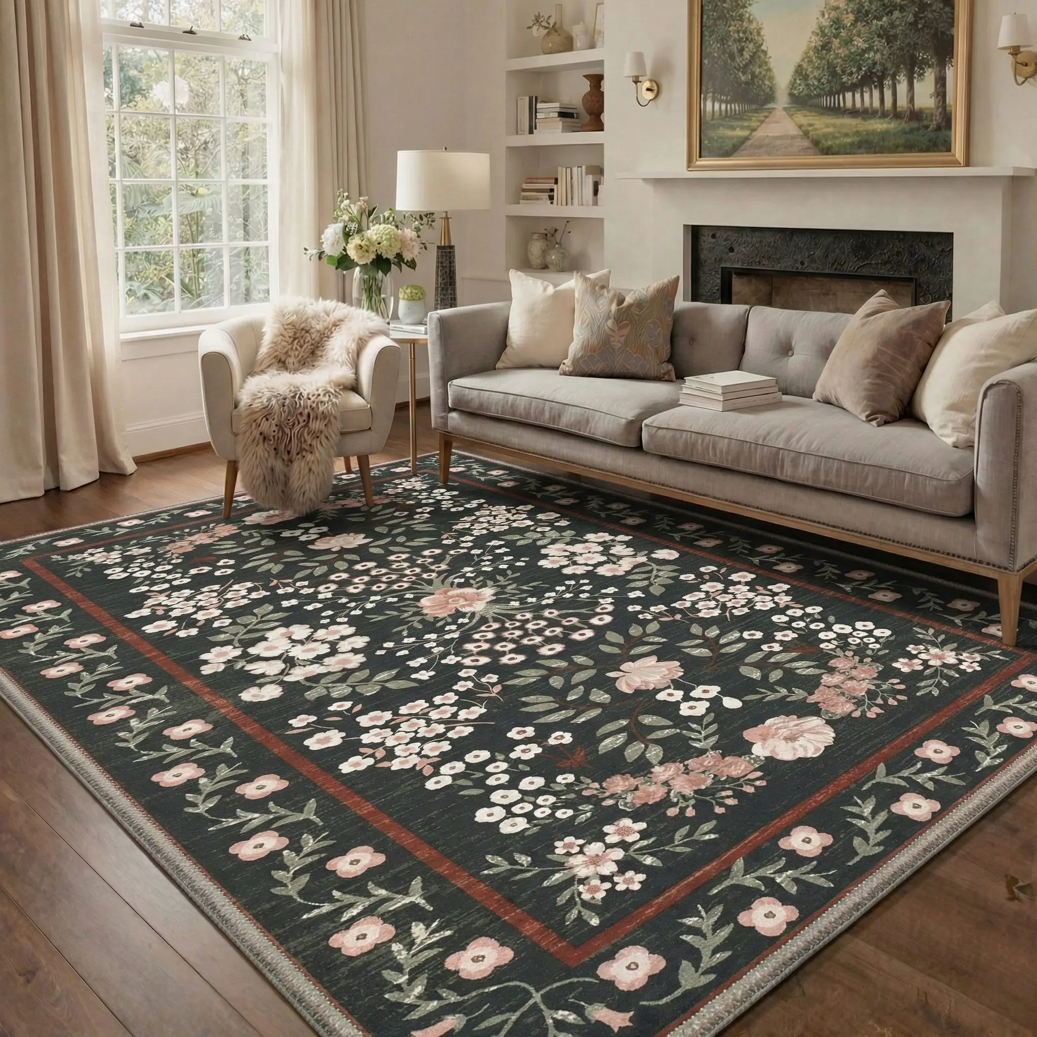 【Back To School】GENIMO Area Rug – Soft, Non-Slip, Pet Friendly, Machine Washable Floor Rug, Home Carpet, Stylish Decor for Any Room ,ARF2067-PETAL