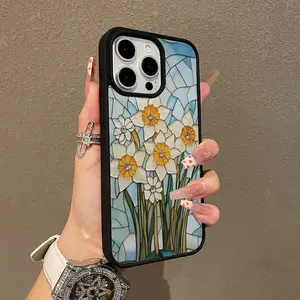 Premium Magnetic Case for iPhone11/12/13/14/15/16/promax Stained Glass Daffodil Panel y2k cased MagSafe Ready, Anti-Fall, Springtok and Ultra-Thin Design | Perfect for Everyday Use