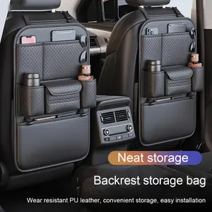 [Stylish Car Seat Organizer] High Quality 1pc Black PU Leather Car Seat Back Organizer | Large Capacity Multi Compartment Storage Bag for Water Bottles, Tablets, Laptops And Accessories - Stylish Backseat Organizer for Easy Car Storage