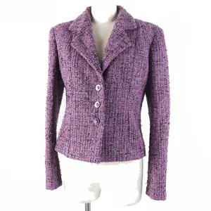 Pre-owned CHANEL Others Small Leather Goods Tweed Jacket Purple 36 Women
