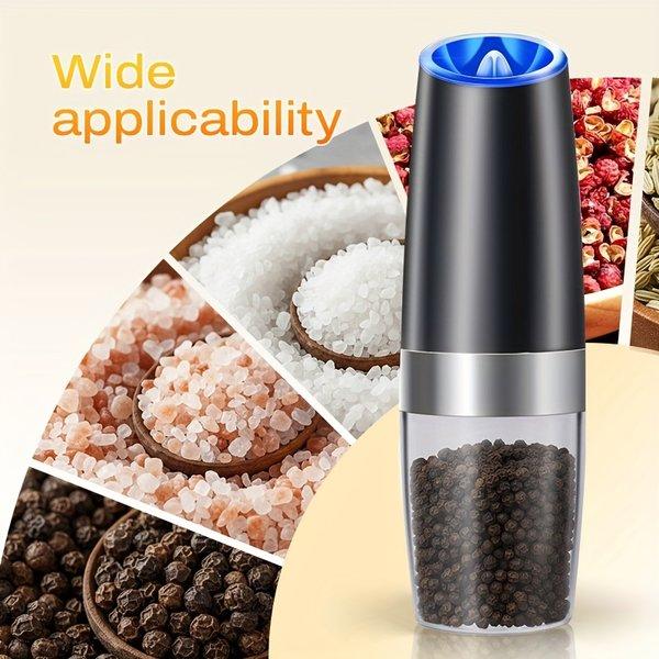 Electric Salt and Pepper Grinder Set 2 Pack – Automatic Gravity Sensor, Adjustable Coarseness, LED Light, One Hand Operation, Kitchen Spice Grinders Electric Salt and Pepper Grinder Set 2 Pack – Automatic Gravity Sensor, Adjustable Coarseness, LED Light, One Hand Operation, Kitchen Spice Grinders