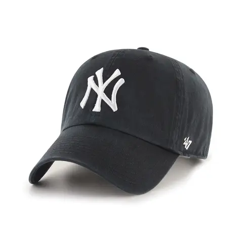 '47 NY Yankees Unisex Black Cotton Twill Baseball Cap - Relaxed Fit, Curved Brim, Garment Wash, Raised Logo, Adjustable Strap, Basic Hats Cap, Casual Trendy Hat for Casual Wear