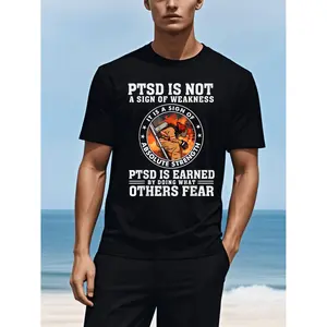 PTSD Awareness Firefighter T Shirt 100 Cotton Mens Fire Shirt Casual Short Sleeve Crew Neck For Summer Outdoor Gifts Dad Black XXXL 220g Weight