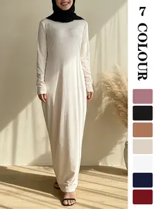 Muslim Sleepwear Plain Long Sleeve Fitted Dress, Hijabi Cute Dresses, Muslim Women Gowns, Essential for All Muslim Women, 7 Colors, 5 Sizes, Suitable for All Ages