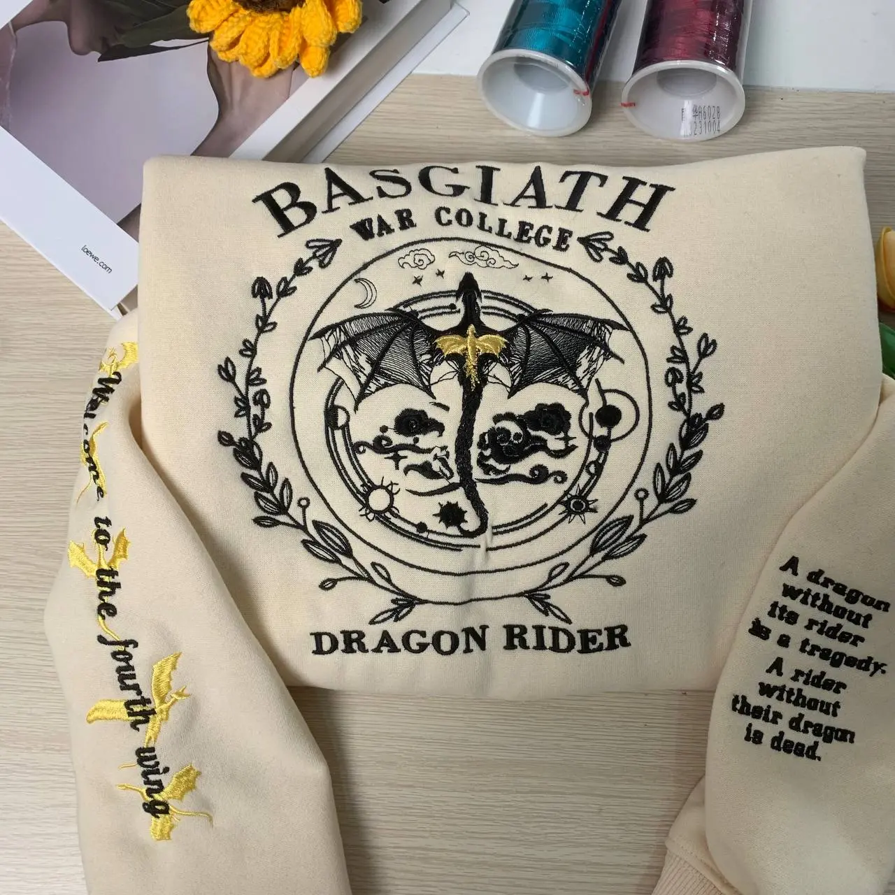 Basgiath War College Embroidered Sweatshirt, Fourth Wing embroidered sweatshirt, booktok, Dragon Rider,Fantasy Reader, bookish gifts