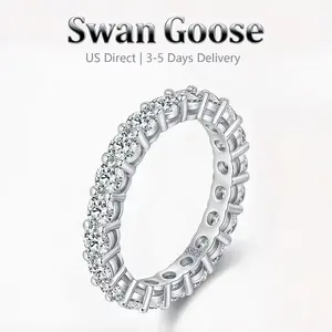 S925 Sterling Silver Round Cut Iced Out Full Eternity Band high quality Ring for Women,5A Grade Cubic Zirconia Engagement Ring Jewelry Anniversary Gift Ring for Women,Elegant All-match Fashion Accessories for Daily wear Stackable Rings