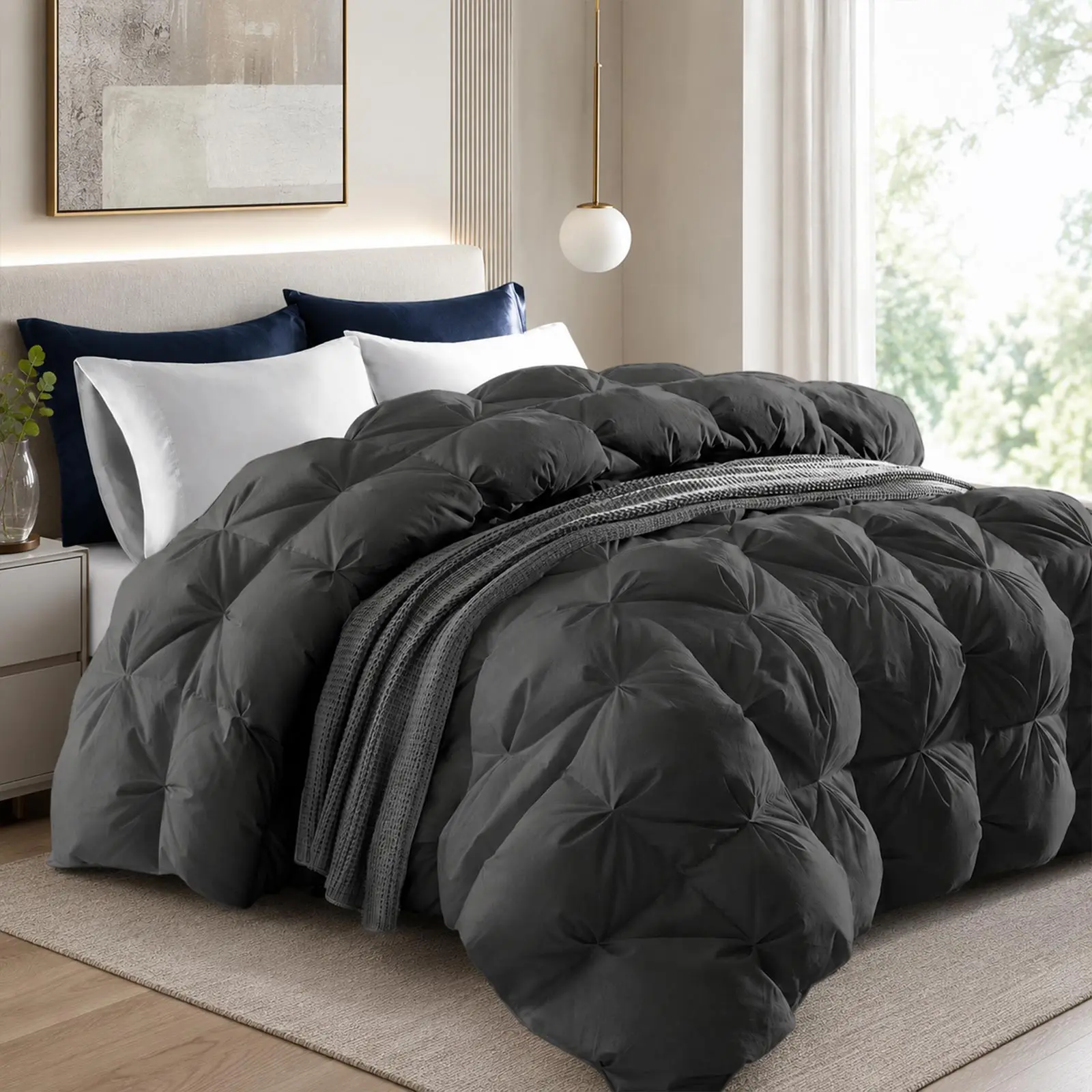 【Goose Down Comforter】【Three Geese】All seasons Five-star hotel quality Fluffy and breathable Goose Down Comforter - 100% Cotton Outer, Ethically Sourced Feathers, Cal-King Size 120x98 inches, All-Season Quilt
