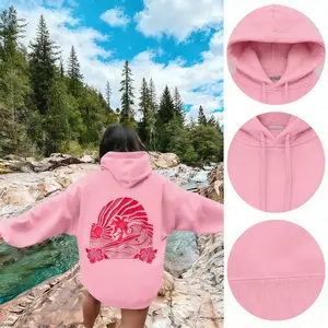 Women's Pink Letter Print Hoodie - Oversized Casual Loose Fit Long Sleeve Pullover with Front Pocket All-Season Comfort Machine Washable Stylish Everyday Sweatshirt for Women