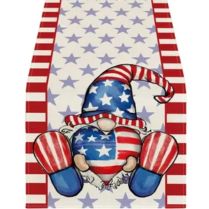 Independence Day Table Runner, Patriotic Memorial Day Decor, Striped Heart Star Design, Indoor Outdoor Family Gathering Decoration