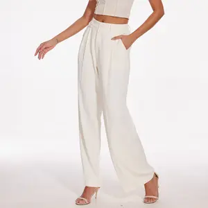 FUNYYZO Women Wide Leg Dress Pants Loose Fit Pleated Front Long Trousers Solid Work Casual Wear,Outfit Daily Dressing,Elegant Women's Bottoms for Outfits