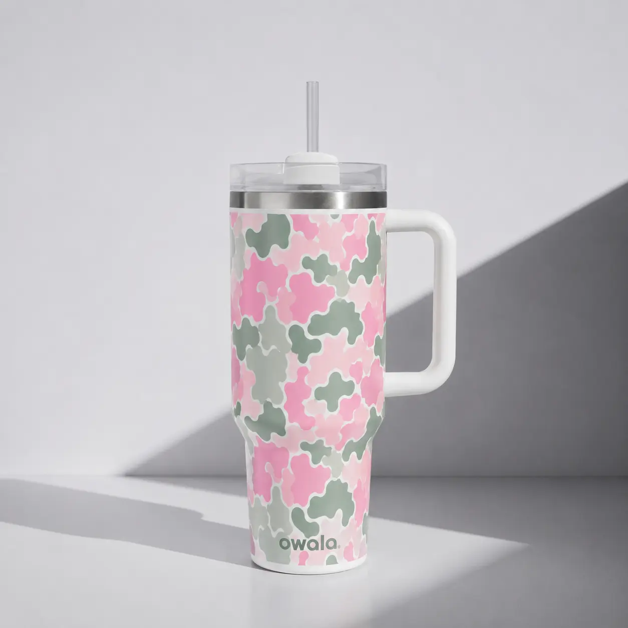[Limited Edition 2026] Owala 40oz Blushing Camo Insulated Tumbler with Handle – Leakproof Stainless Steel Travel Mug with Straw Lid for Gym, Car & Daily Hydration