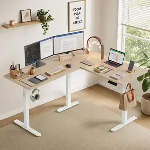Garvee L-Shaped Electric Standing Desk for Office – Height Adjustable Corner Computer Workstation – Spacious 63 x 55 Inch Surface – Ergonomic Design, 180lbs Capacity