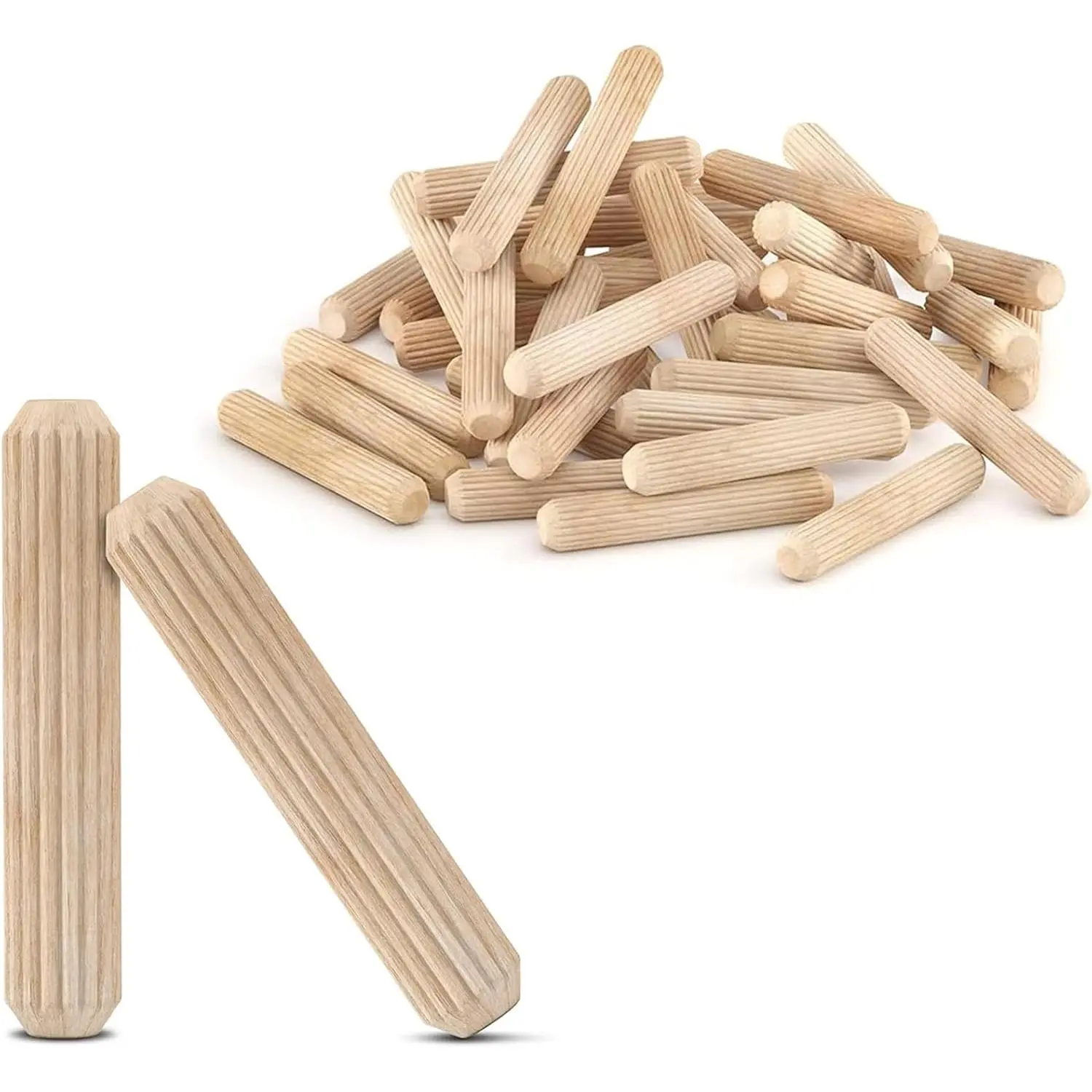 & Wooden Dowel Pins 1/4" x1 1/2" (6mmx40mm) - Fluted Grooved Hardwood Pegs for Woodworking, Model Building - 100 Pack by
