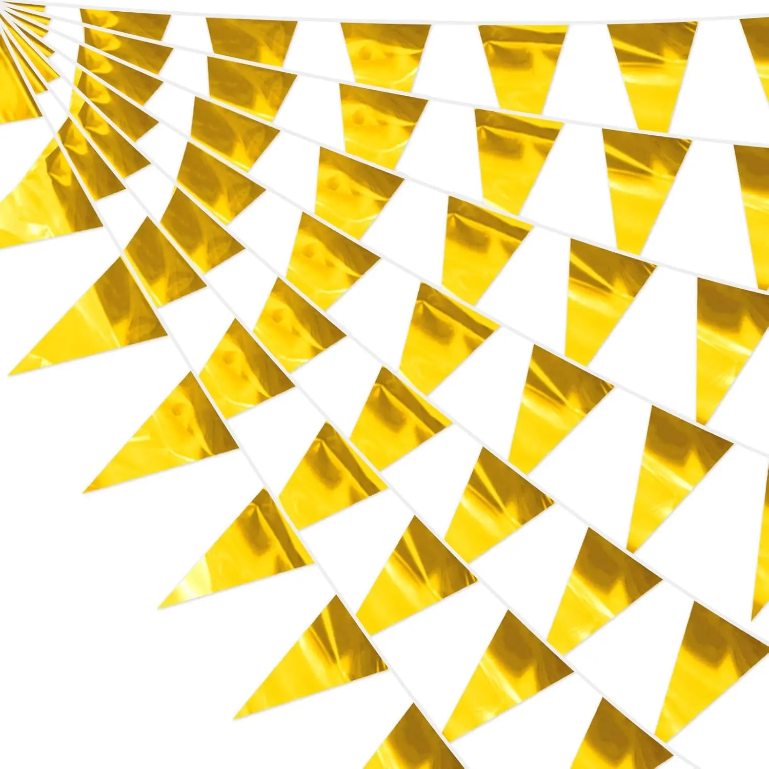 32.8FT Gold Glitter Triangle Pennant Banner Flag Metallic Bunting plastic Garland for Christmas Graduation Wedding Engagement Anniversary Bachelorette Birthday Bridal Shower Valentine's Party Supplies