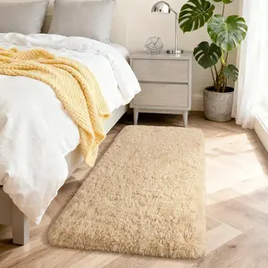 Fluffy Rug Shaggy Area Rug, Beige 2x4 Area Rugs for Bedroom, Small Kids Bedside Rug, Soft Non-Slip Entryway Throw Rugs for Living Room Bedroom Nursery Room Home Holiday Decor Aesthetic