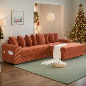 Eyisean 110.75" Oversized Modular Sectional Sofa Couch with 8 Pillows, L-Shaped Convertible Corduroy Sleeper Sofa Bed with Ottoman, High Resilience Foam Cloud Couch for Living Room