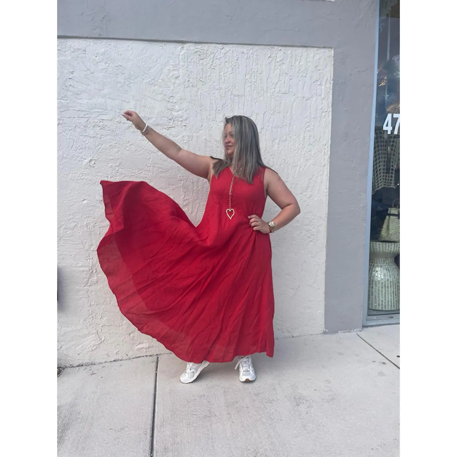 Ayuso Linen Dress - 100 percent linen dress, One Size Fits XS to L, Available in Red, Pink, Beige, White, Chocolate, Avocado Green, Terracotta, Sky Blue