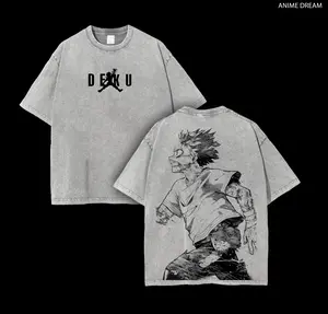 Izuku Midoriya  My Hero Academia Anime Double Printed Vintage Washed Tee Unisex Oversize Anime Manga Washed Heavyweight Cotton T-shirt