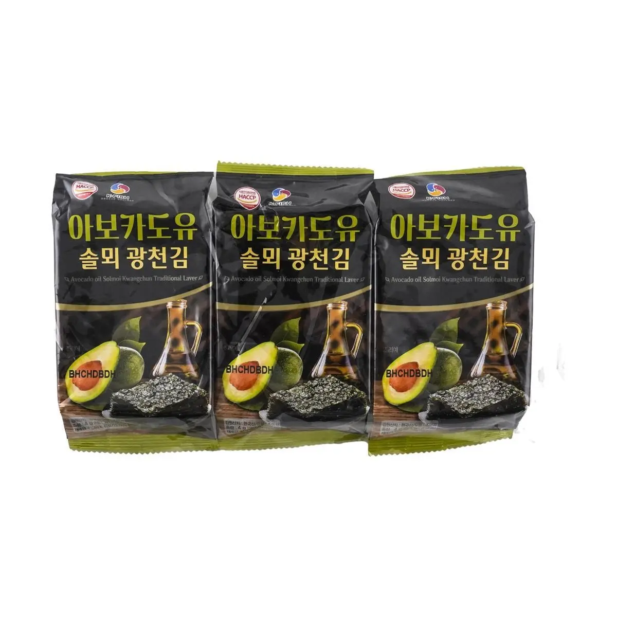 Kwangcheonkim Korean Roasted Seaweed with Avocado Oil - 3 Packs, 12g - Crispy Savory Snack