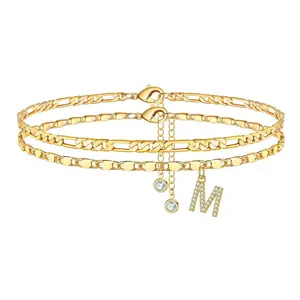 New Diamond 26 Letter Anklet Copper Inlaid Zirconium Letter Pendant Stainless Steel Cuban Anklet