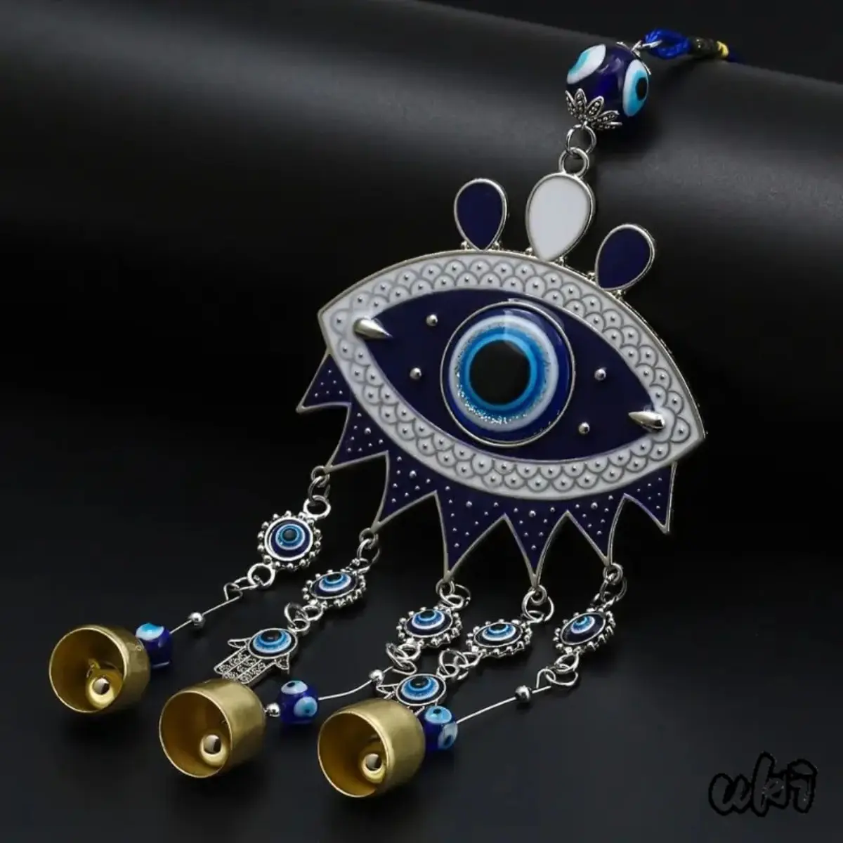 Handmade Evil Eye Wall Decor, Blue Metal Wind Chime Ornament, Protective Good Luck Charm for Thanksgiving, Easter & Mother's Day, Glass, Auspicious, Indoor/Outdoor, Decoration, Gift, Birthday, Chiming Sound, Blessed Set, Car, Decorative, Hanging Sculpture