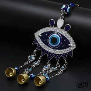 Blue Eye Pattern Glass Wind Chimes - Evil Eye Protection Symbol Decor, Elegant Hanging Wall Decoration Gift for Indoor & Outdoor Spaces