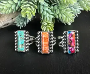 Sterling Silver And Gemstone Bar Rings - Triple Band Adjustable
