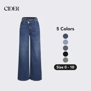Cider [5 colors, size 0-10] Denim High Waist Pocket Wide Leg Jeans