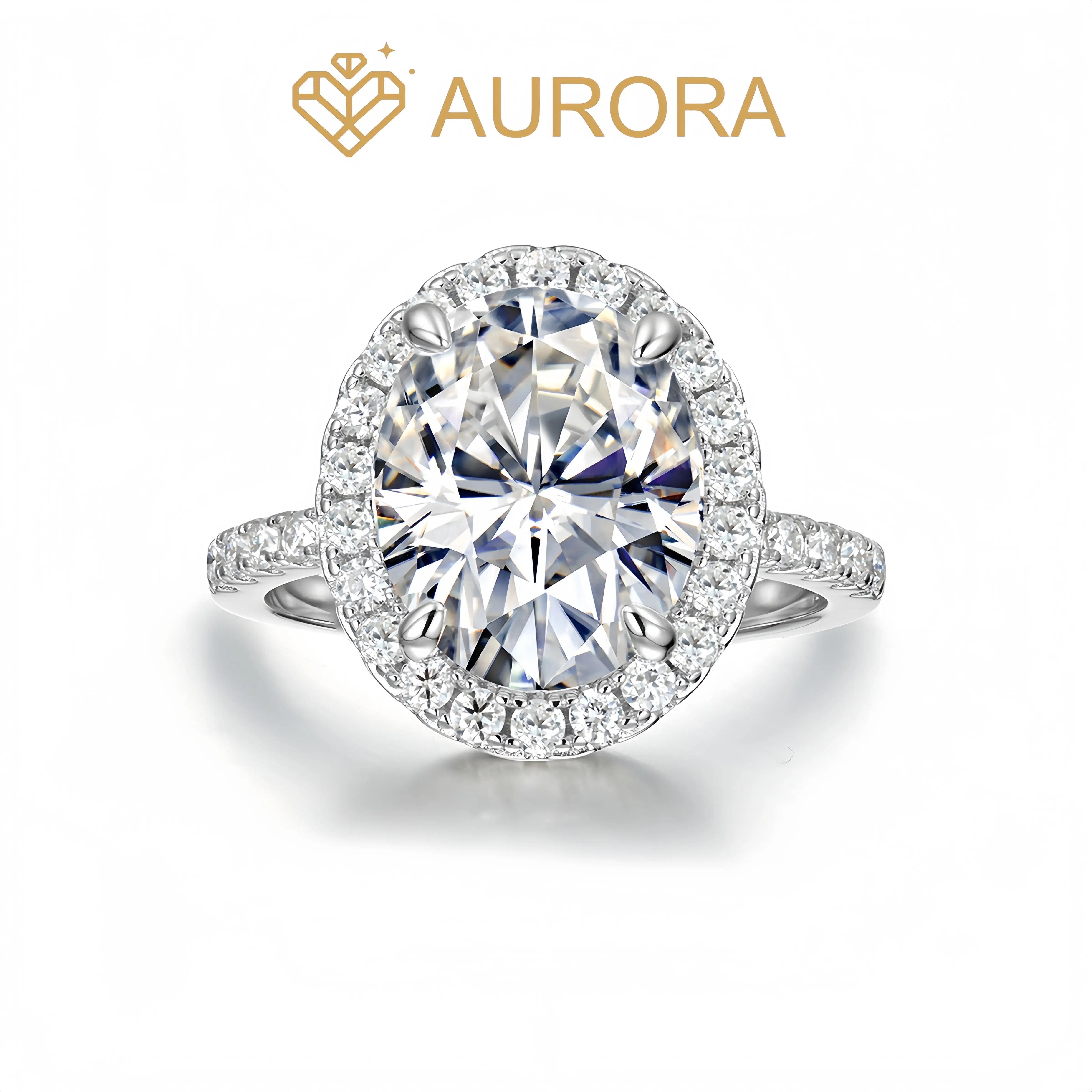 【#263 Blush】Oval  Full Moissanite main stone and side stone rings  with 925 Sterling Silver Synthetic Moissanite Engagement Wedding Ring