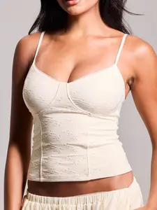 klassy Eyelet Corset Tank with Adjustable Straps and Picot Trim on Neckline, Double Lined, Free Padding Set Included