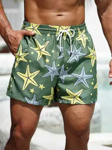 Men’s starfish print beach shorts — quick-drying, breathable casual shorts for seaside vacations, surfing, and swimming