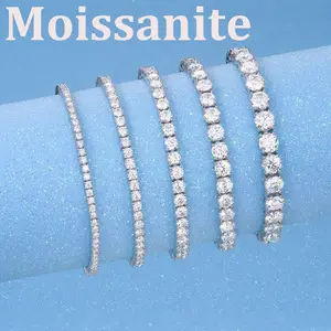 2-10mm DVVS1 Pass Diamond Test Round Cut Moissanite Tennis Bracelet White Gold Plated 925 Silver Jewelry for Women